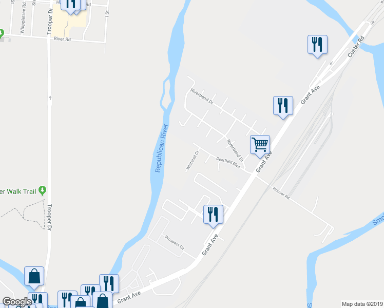 map of restaurants, bars, coffee shops, grocery stores, and more near 2604 Deerfield Boulevard in Junction City