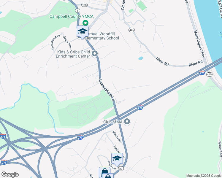 map of restaurants, bars, coffee shops, grocery stores, and more near 1538 Alexandria Pike in Fort Thomas