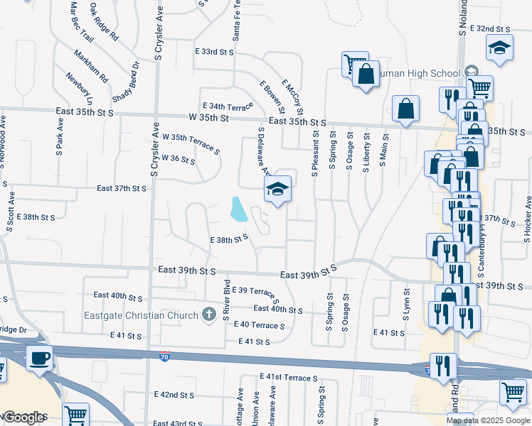 map of restaurants, bars, coffee shops, grocery stores, and more near 3700 South Delaware Avenue in Independence
