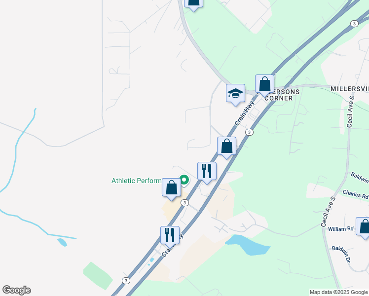 map of restaurants, bars, coffee shops, grocery stores, and more near 712 McKnew Road in Gambrills