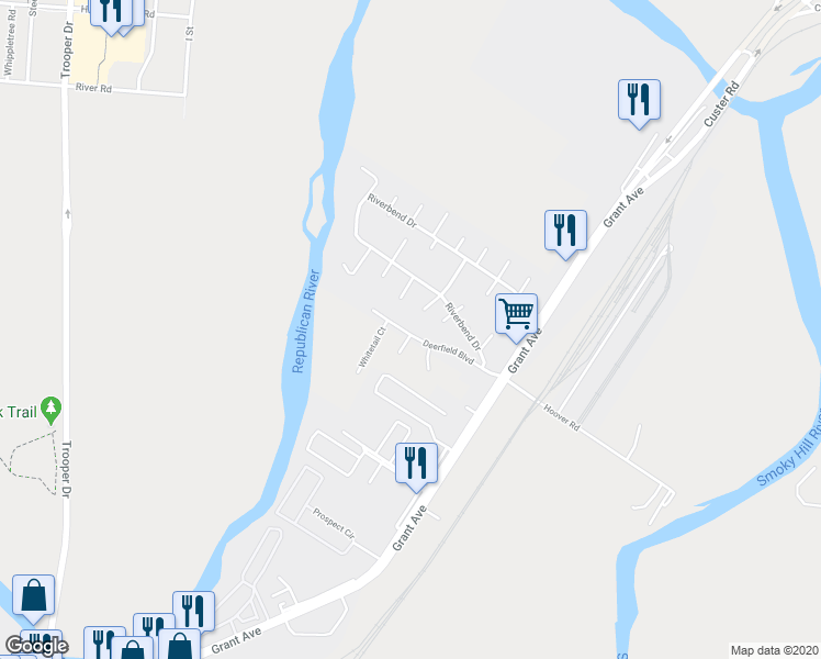 map of restaurants, bars, coffee shops, grocery stores, and more near 2516 Deerfield Boulevard in Junction City