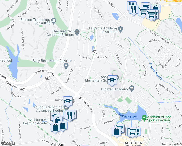 map of restaurants, bars, coffee shops, grocery stores, and more near 43901 Championship Place in Ashburn