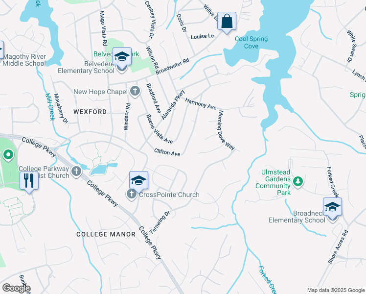 map of restaurants, bars, coffee shops, grocery stores, and more near 308 Clifton Avenue in Arnold