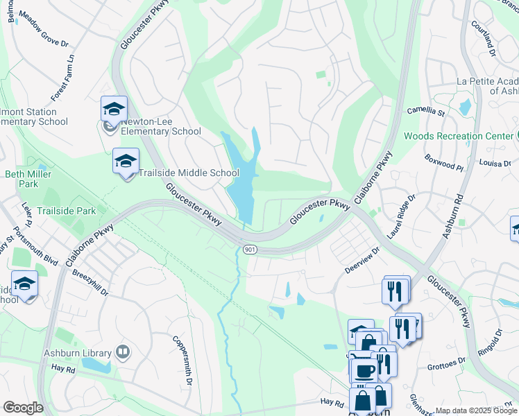 map of restaurants, bars, coffee shops, grocery stores, and more near 20369 Medalist Drive in Ashburn
