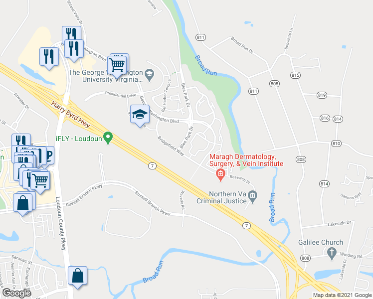 map of restaurants, bars, coffee shops, grocery stores, and more near 20303 Beechwood Terrace in Ashburn