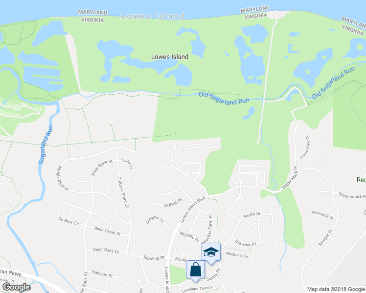 map of restaurants, bars, coffee shops, grocery stores, and more near 20252 Center Brook Square in Sterling