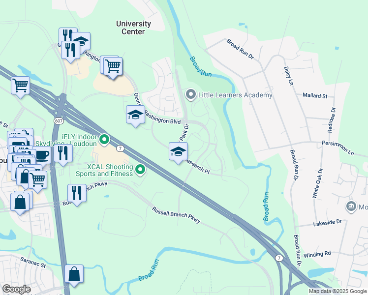 map of restaurants, bars, coffee shops, grocery stores, and more near 20285 Beechwood Terrace in Ashburn