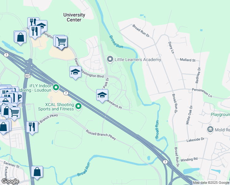 map of restaurants, bars, coffee shops, grocery stores, and more near 20332 Beechwood Terrace in Ashburn