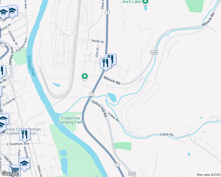 map of restaurants, bars, coffee shops, grocery stores, and more near 519 Licking Pike in Wilder