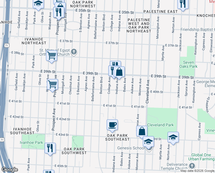 map of restaurants, bars, coffee shops, grocery stores, and more near 3933 Benton Boulevard in Kansas City