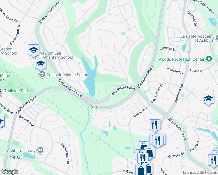 map of restaurants, bars, coffee shops, grocery stores, and more near 20330 Fishers Island Court in Ashburn