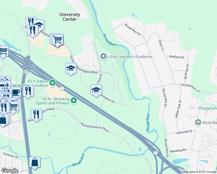 map of restaurants, bars, coffee shops, grocery stores, and more near 20330 Beechwood Terrace in Ashburn