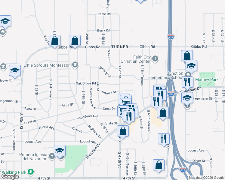 map of restaurants, bars, coffee shops, grocery stores, and more near 4718 Ottawa St in Kansas City