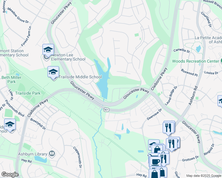 map of restaurants, bars, coffee shops, grocery stores, and more near 20361 Medalist Drive in Ashburn