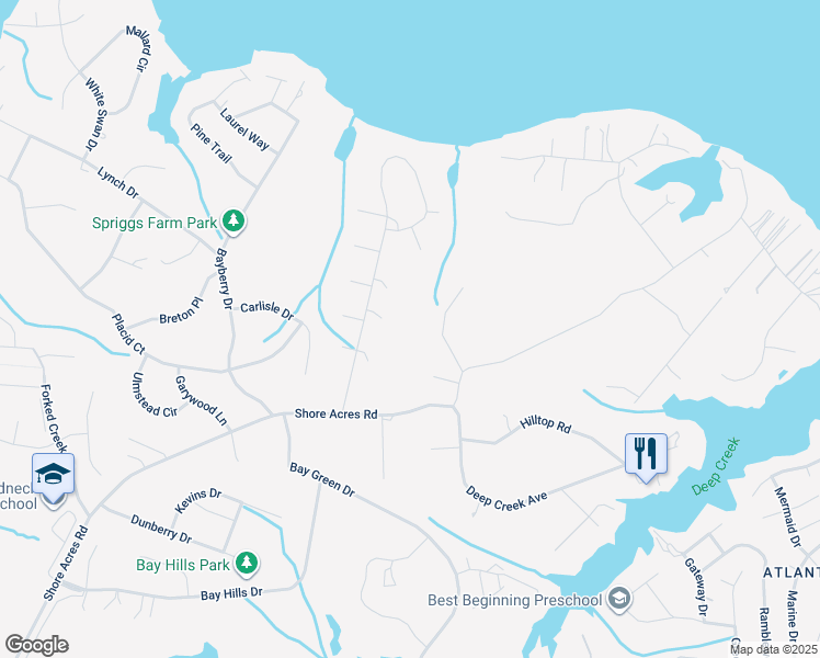 map of restaurants, bars, coffee shops, grocery stores, and more near 862 Arundel Drive in Arnold