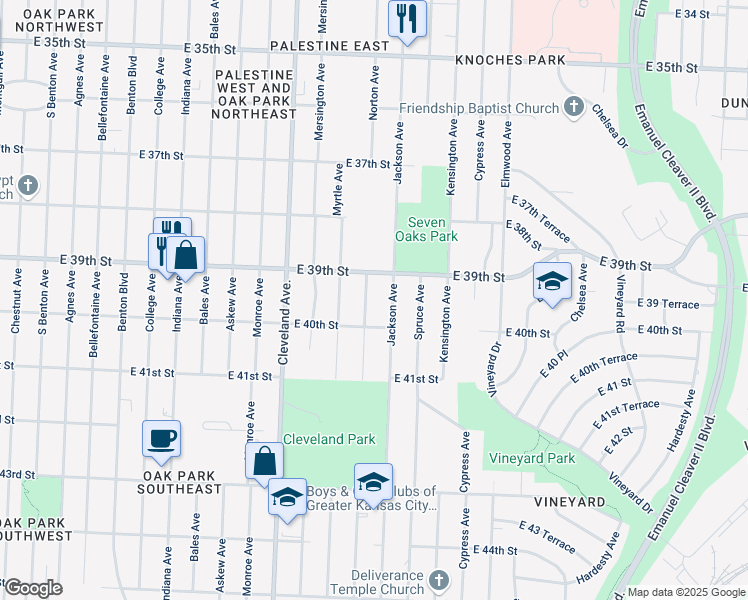 map of restaurants, bars, coffee shops, grocery stores, and more near 3921 Norton Avenue in Kansas City