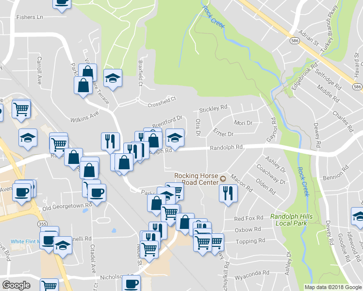 map of restaurants, bars, coffee shops, grocery stores, and more near 5101 Randolph Road in Rockville