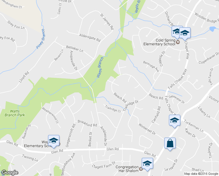 map of restaurants, bars, coffee shops, grocery stores, and more near 9609 Reach Road in Rockville
