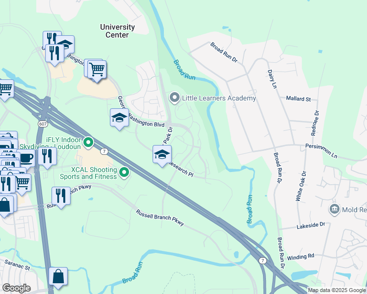 map of restaurants, bars, coffee shops, grocery stores, and more near 20332 Beechwood Terrace in Ashburn