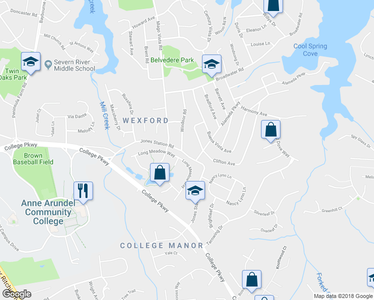map of restaurants, bars, coffee shops, grocery stores, and more near 834 Windsor Rd in Arnold