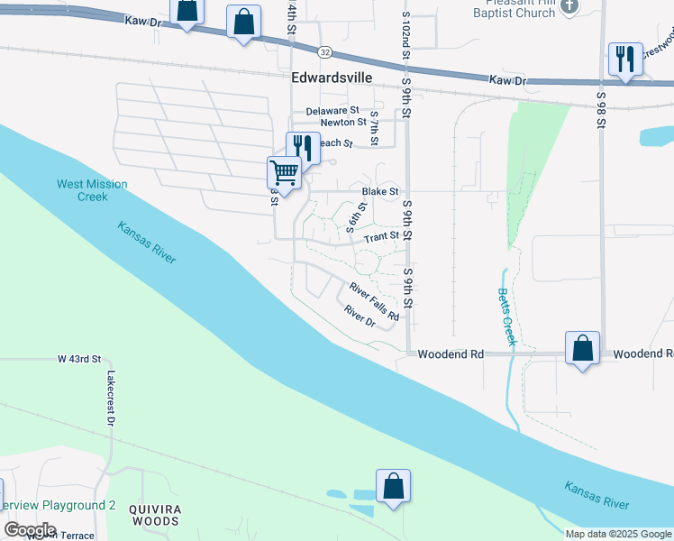 map of restaurants, bars, coffee shops, grocery stores, and more near 565 River Falls Rd in Edwardsville