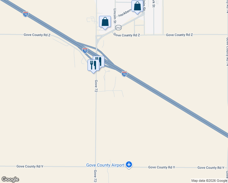 map of restaurants, bars, coffee shops, grocery stores, and more near Sunset Avenue in Quinter