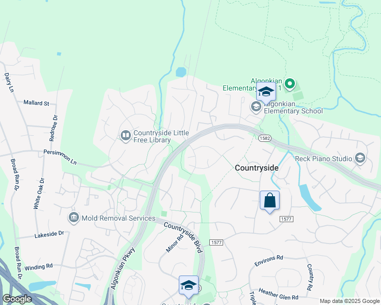 map of restaurants, bars, coffee shops, grocery stores, and more near 4 Bentley Drive in Sterling