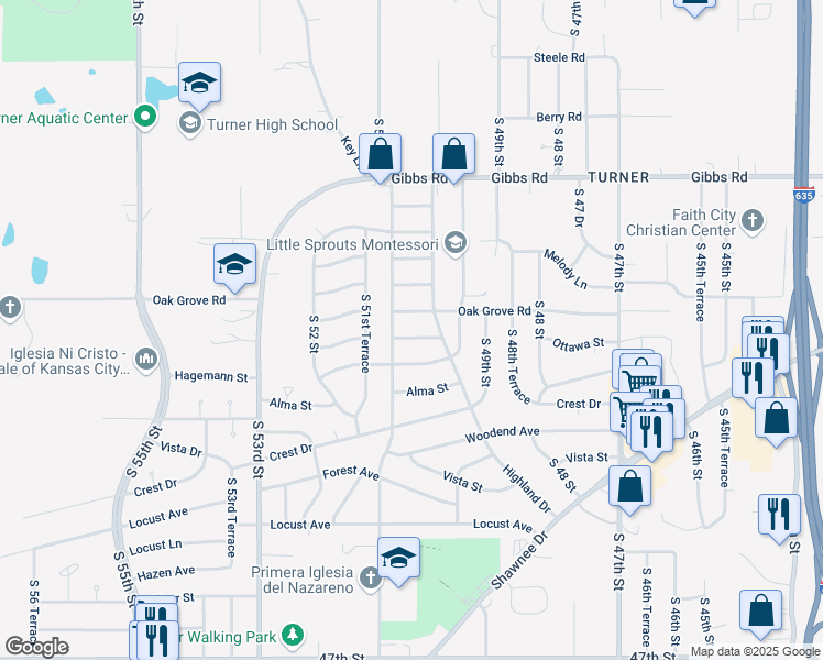map of restaurants, bars, coffee shops, grocery stores, and more near 5030 Ottawa Street in Kansas City