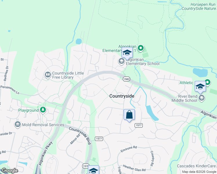 map of restaurants, bars, coffee shops, grocery stores, and more near 30 Bedford Drive in Sterling