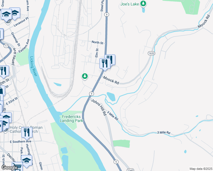 map of restaurants, bars, coffee shops, grocery stores, and more near 100 Creekwood Drive in Newport