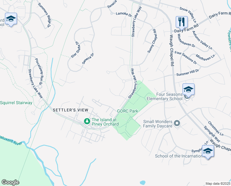 map of restaurants, bars, coffee shops, grocery stores, and more near 1020 Meandering Way in Odenton