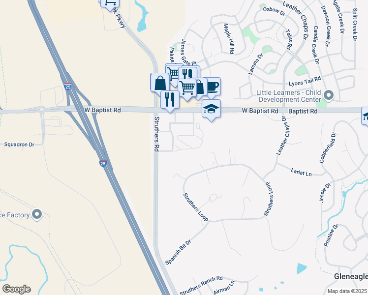 map of restaurants, bars, coffee shops, grocery stores, and more near 875 Baptist Road in Colorado Springs
