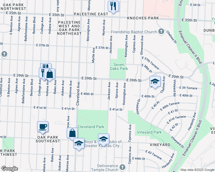 map of restaurants, bars, coffee shops, grocery stores, and more near 3912 Jackson Avenue in Kansas City