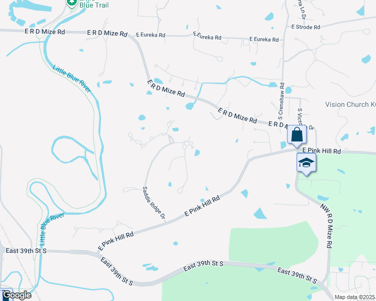 map of restaurants, bars, coffee shops, grocery stores, and more near 3401 South Mize Ridge Court in Independence