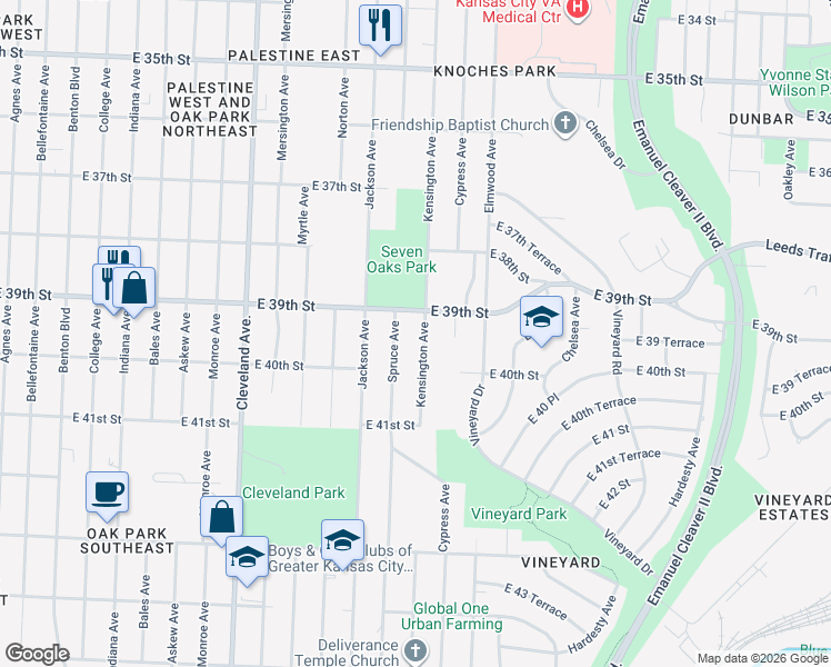 map of restaurants, bars, coffee shops, grocery stores, and more near 3916 Kensington Ave in Kansas City