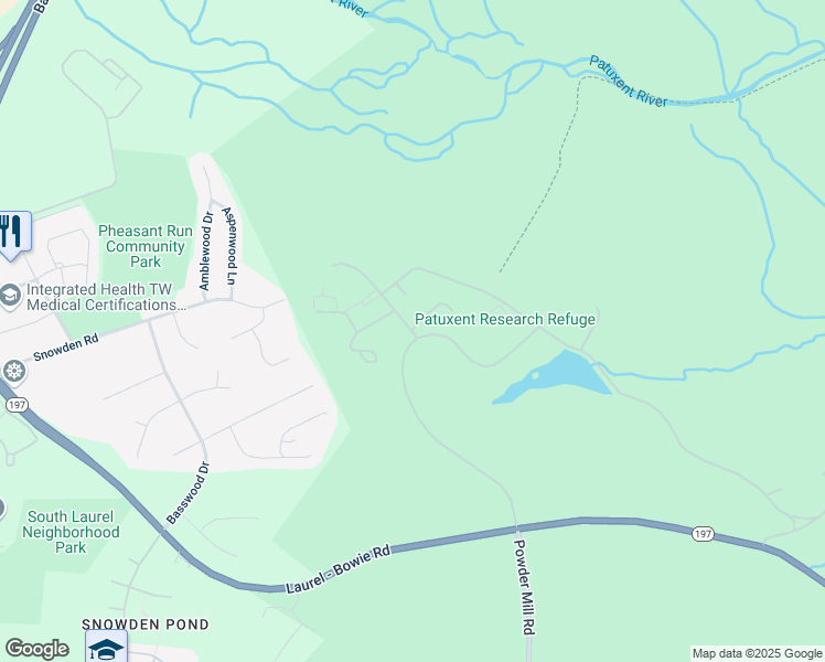 map of restaurants, bars, coffee shops, grocery stores, and more near 12133 Beech Forest Road in Laurel