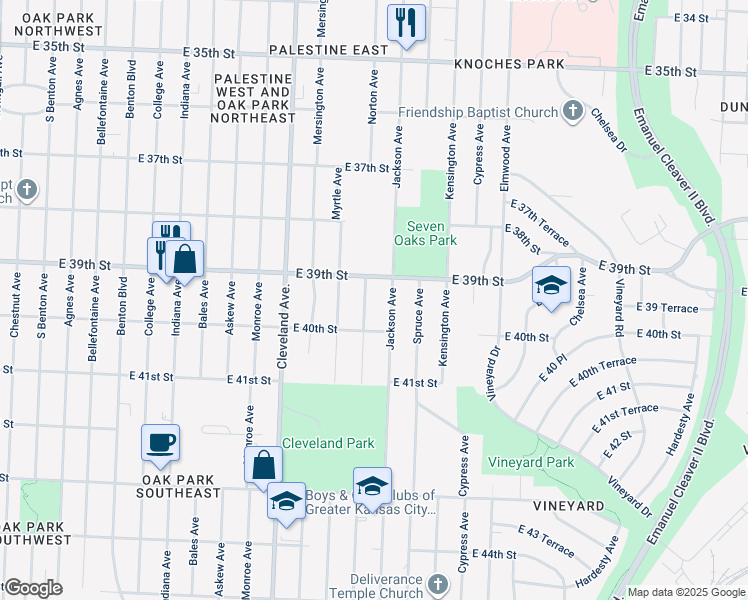 map of restaurants, bars, coffee shops, grocery stores, and more near 3921 Norton Avenue in Kansas City