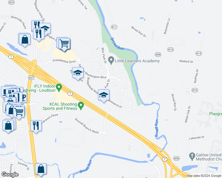 map of restaurants, bars, coffee shops, grocery stores, and more near 20292 Beechwood Terrace in Ashburn