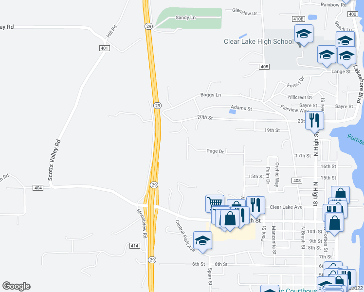 map of restaurants, bars, coffee shops, grocery stores, and more near 1685 Alden Avenue in Lakeport