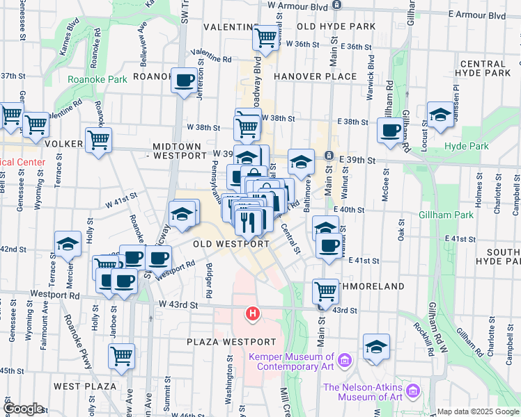 map of restaurants, bars, coffee shops, grocery stores, and more near 306 Westport Road in Kansas City