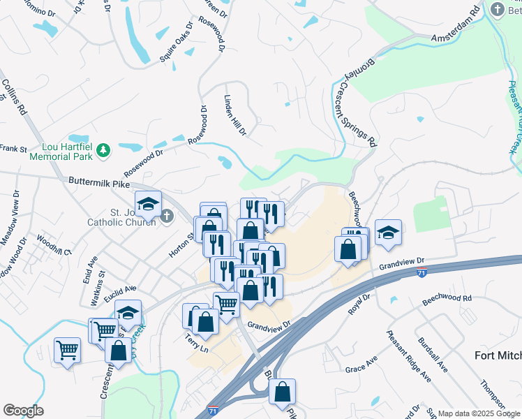 map of restaurants, bars, coffee shops, grocery stores, and more near 2404 Anderson Road in Crescent Springs