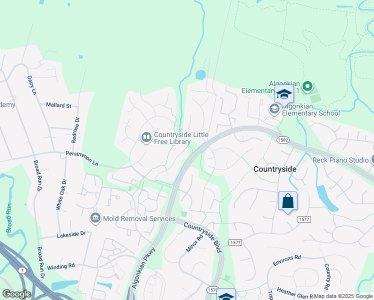 map of restaurants, bars, coffee shops, grocery stores, and more near 40 Ferguson Court in Sterling