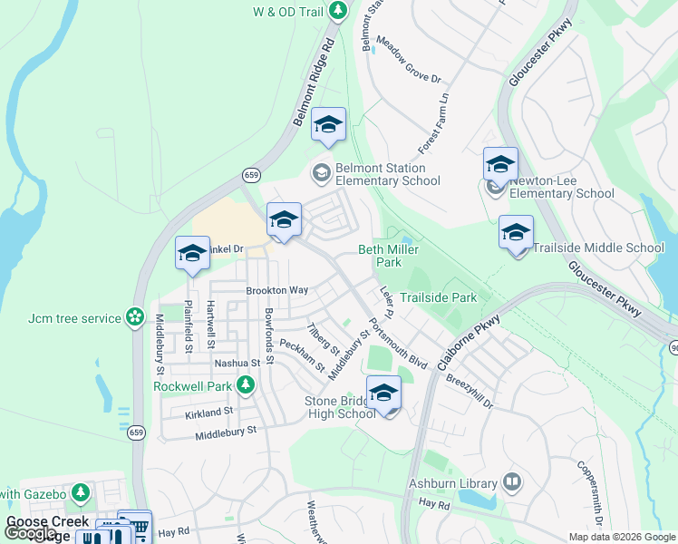 map of restaurants, bars, coffee shops, grocery stores, and more near Portsmouth Boulevard in Ashburn