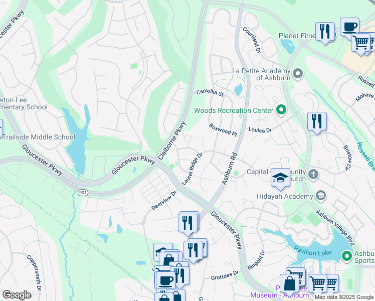 map of restaurants, bars, coffee shops, grocery stores, and more near 43787 Sunset Terrace in Ashburn