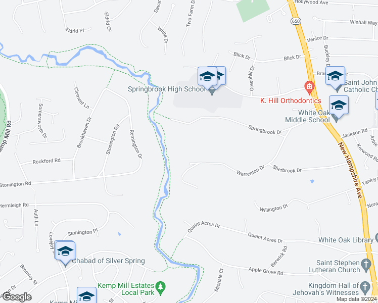 map of restaurants, bars, coffee shops, grocery stores, and more near 10 Warrenton Drive in Silver Spring