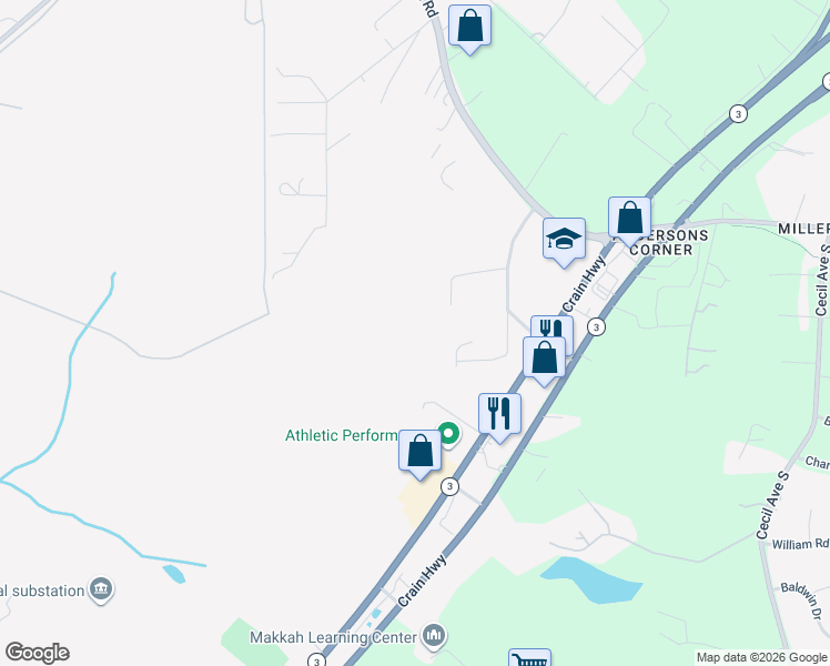 map of restaurants, bars, coffee shops, grocery stores, and more near 710 McKnew Road in Gambrills