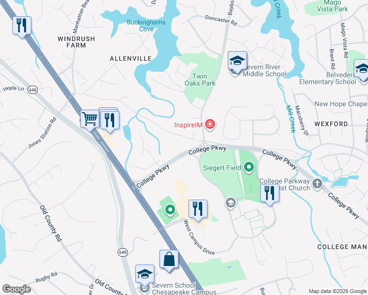 map of restaurants, bars, coffee shops, grocery stores, and more near 93 Jones Station Road in Arnold