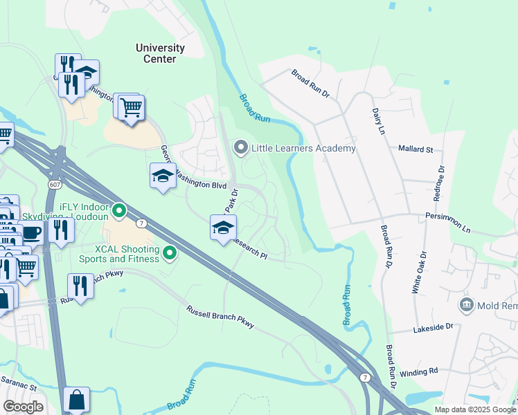 map of restaurants, bars, coffee shops, grocery stores, and more near 20271 Beechwood Terrace in Ashburn