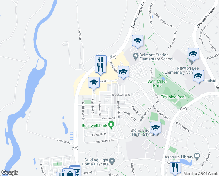 map of restaurants, bars, coffee shops, grocery stores, and more near 20333 Charter Oak Drive in Ashburn