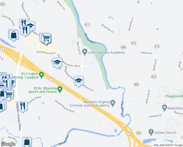map of restaurants, bars, coffee shops, grocery stores, and more near 20271 Beechwood Terrace in Ashburn